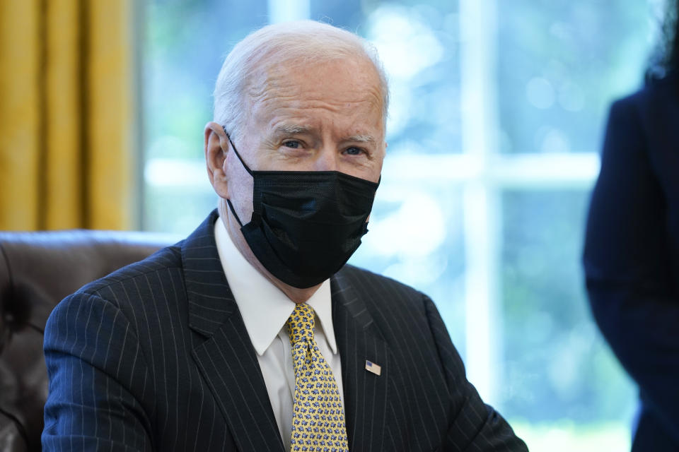 President Joe Biden speaks before signing the PPP Extension Act of 2021, in the Oval Office of the White House, Tuesday, March 30, 2021, in Washington. (AP Photo/Evan Vucci)