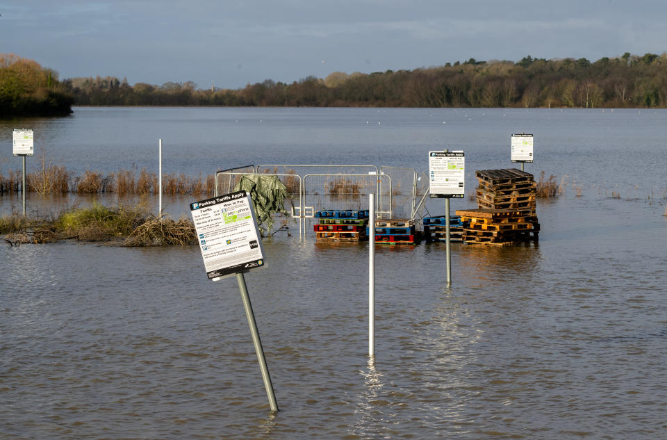 A carpark in St Ives in Cambridgeshire lies flooded after where the Great River Ouse burst its banks. (SWNS)