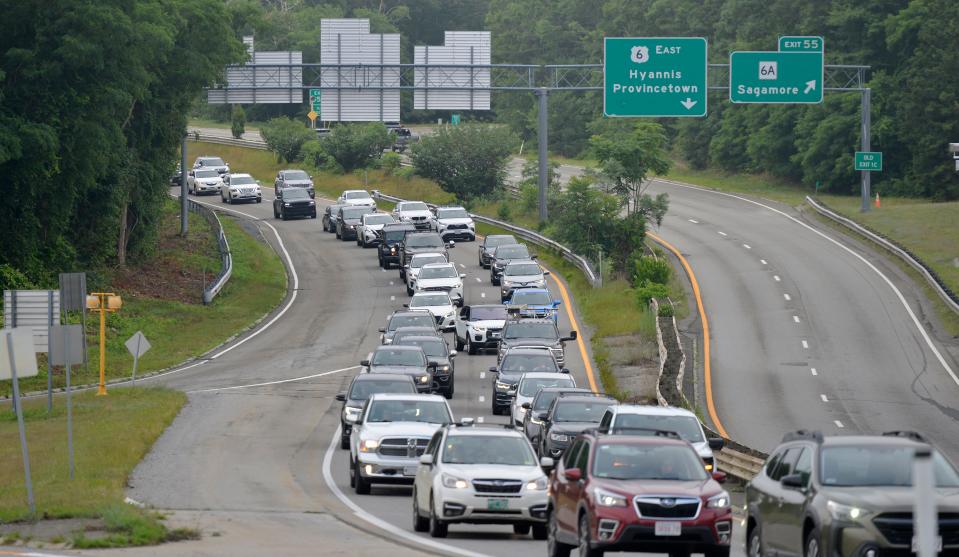 The Sagamore Bridge was starting to back up shortly after 8 a.m. Sunday with those trying to leave the Cape early after the long July 4 weekend.