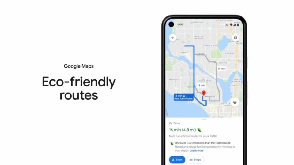 Google Map希望大家可以在移動時更為環保，加入二氧化碳計算功能供駕駛參考。（圖片來源/ Google）