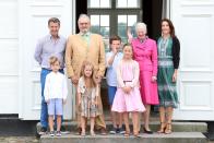 <p>Princess Mary, Prince Frederik and their children pose with Queen Margrethe II of Denmark in 2016.</p>