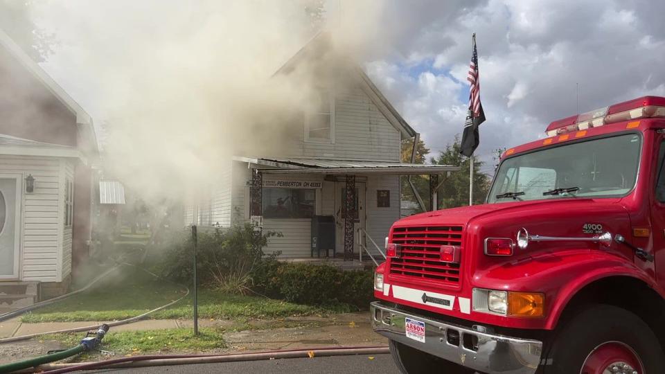 Fire departments from across Shelby County battled a fire at this post office in Pemberton Thursday. (Contributed Photo)