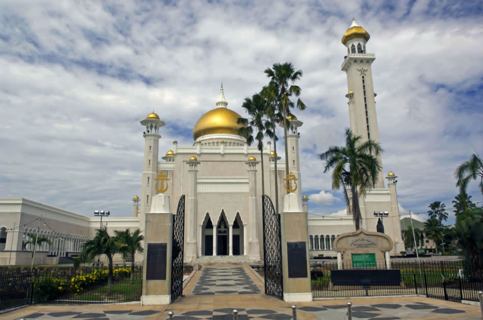 Brunei is located on the north coast of the island of Borneo, in Southeast Asia. Masjid Omar 'Ali Saifuddien Mosque, in Brunei