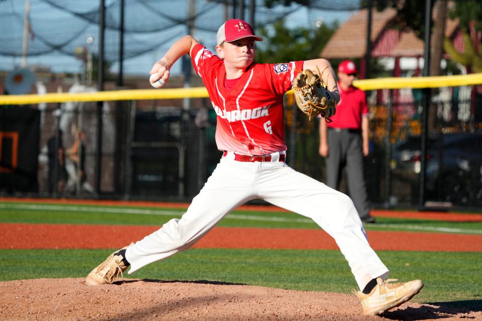 Ryan Yurgel pitches for Holbrook Little League. Sunday, July 30, 2023