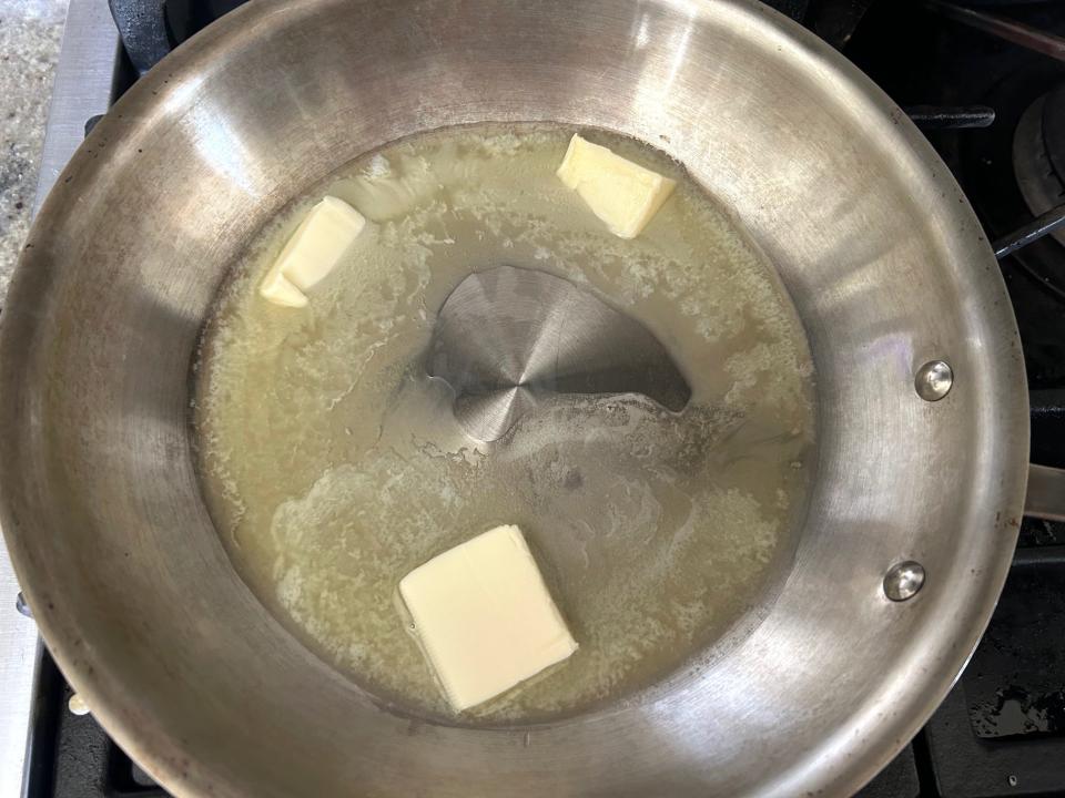 Melting butter for Gordon Ramsay's 10-minute omelette