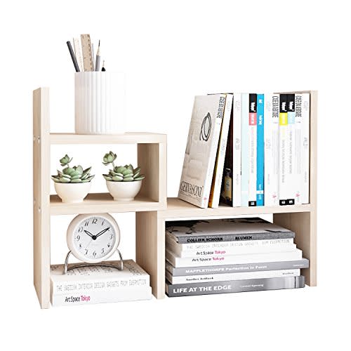 Jerry & Maggie - Desktop Organizer Office Storage Rack Adjustable Wood Display Shelf | Birthday Gifts - Toy - Home Decor | - Free Style Rotation Display - True Natural Stand Shelf White Wood Tone (Amazon / Amazon)