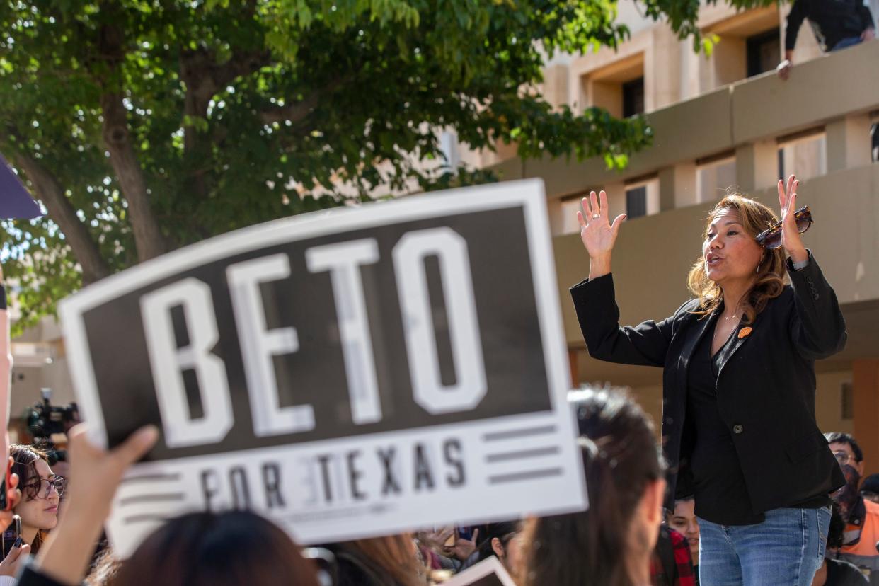 U.S. Rep. Veronica Escobar, D-El Paso, speaks about gubernatorial candidate Beto O’Rourke at a rally at UTEP on Nov. 3. The gubernatorial candidate voted at the university before heading back to Dallas to continue the campaign.