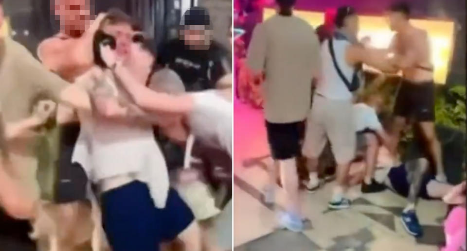 Video footage showing man being bashed outside Bali nightclub. 