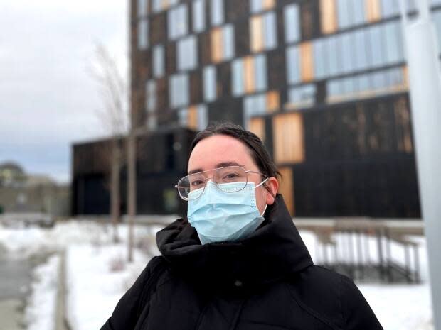 Torie Beram is a nurse who works with vulnerable people in downtown Prince George, B.C. She says many of her clients will be unable to access affordable groceries once Save-On-Foods leaves the neighbourhood. (Andrew Kurjata/CBC - image credit)