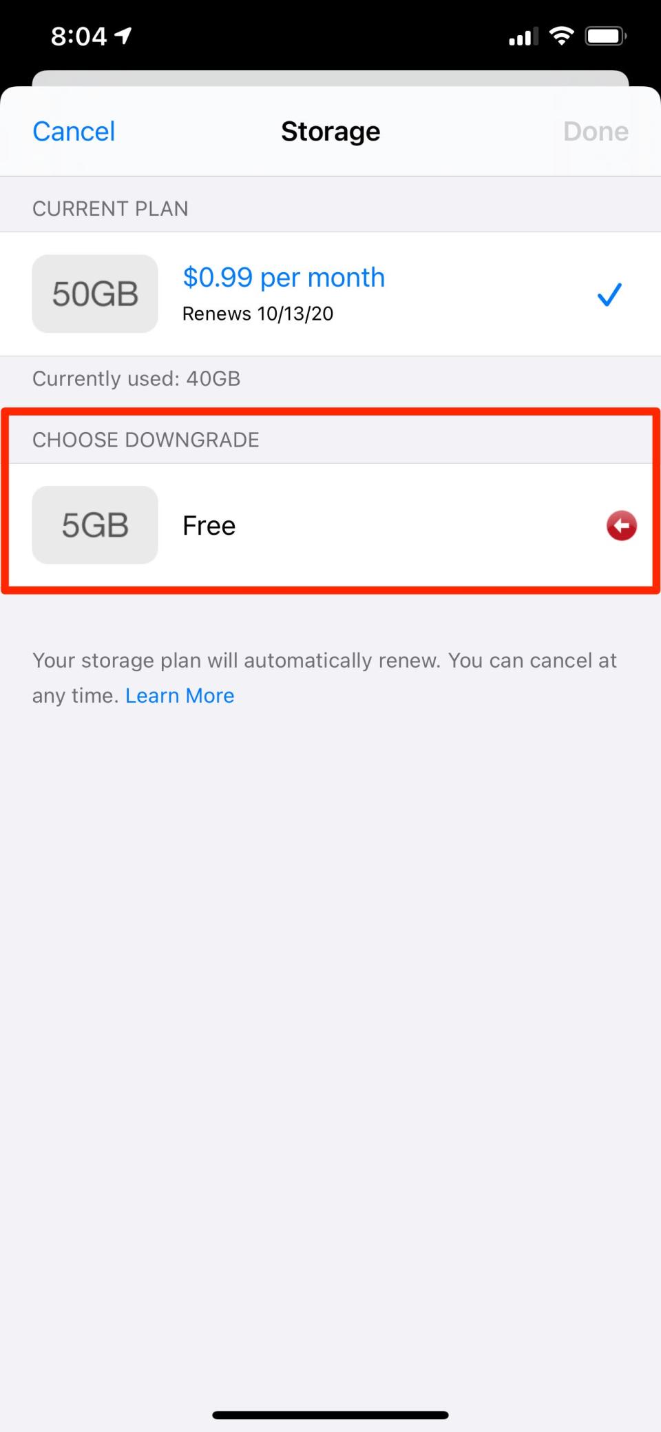 How to cancel your iCloud storage plan 2