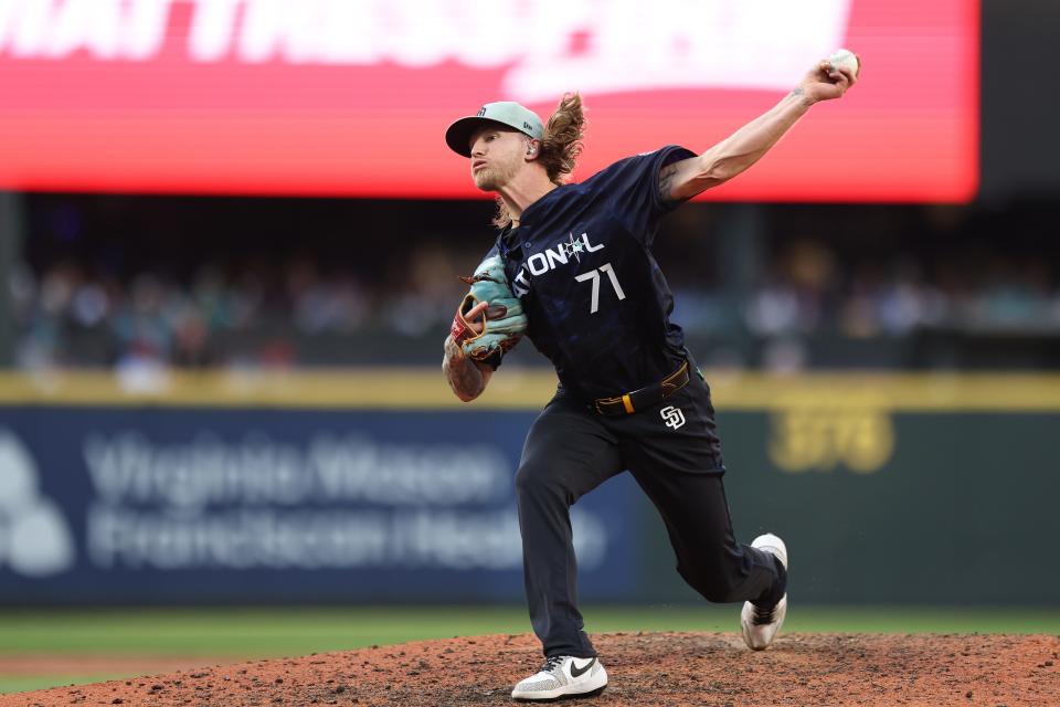 Josh Hader of the San Diego Padres pitches during the 93rd MLB All-Star Game presented by Mastercard at T-Mobile Park on July 11, 2023 in Seattle, Washington.