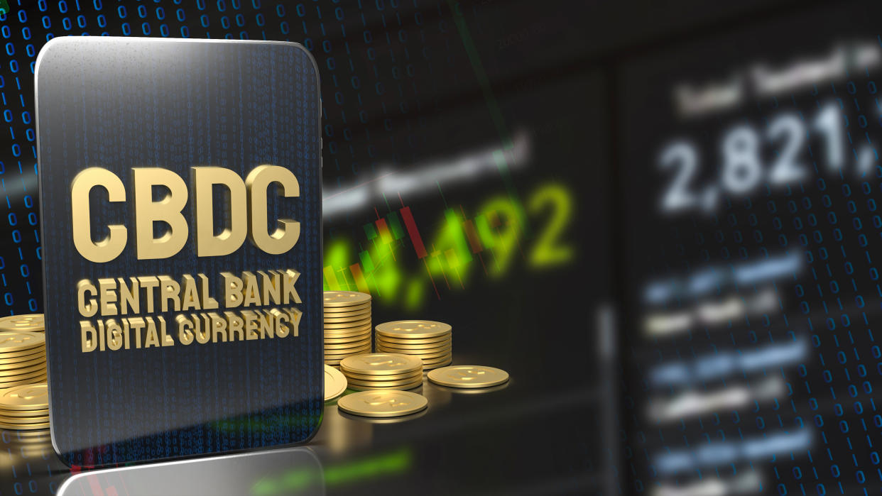 cbdc or central bank digital currency on tablet for business concept 3d rendering