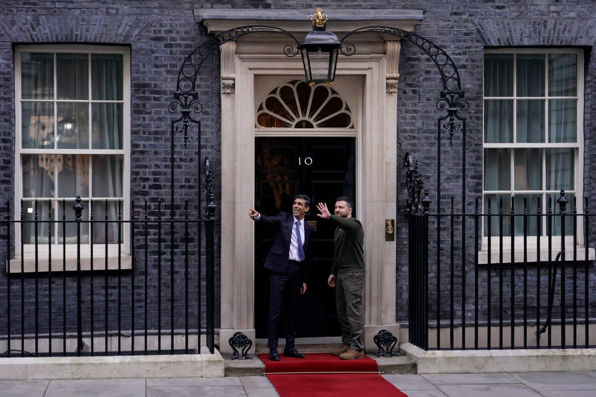 Rishi Sunak, left, with President Zelensky outside 10 Downing Street earlier this month (AP)