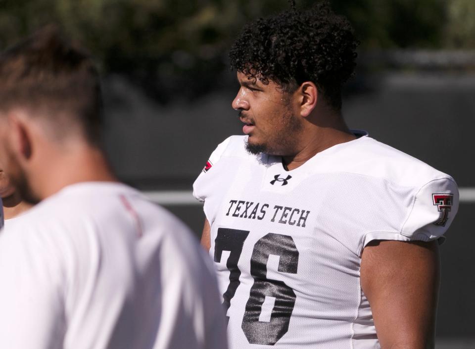 One of Texas Tech's key position switches during the off-season was moving Caleb Rogers (76) from left tackle to right tackle. The senior from Mansfield Lake Ridge has started 29 consecutive games.