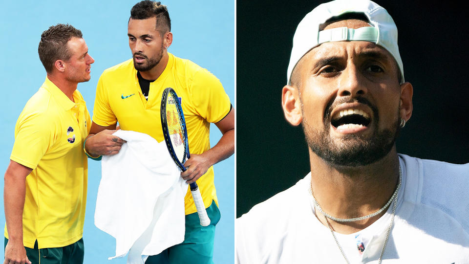 Lleyton Hewitt and Nick Kyrgios, pictured here in action for Australia.