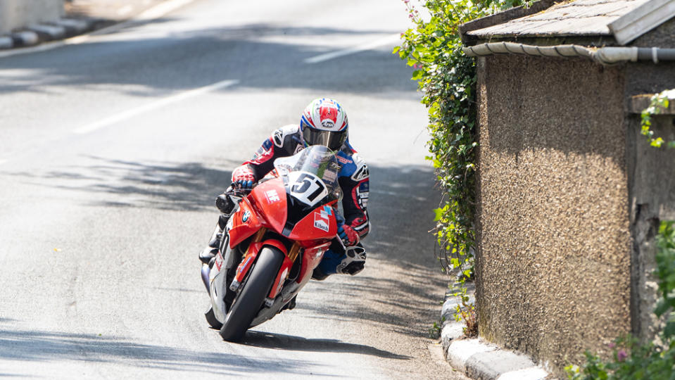 Racer Rennie Scaysbrook competing in the 2023 Isle of Man TT.