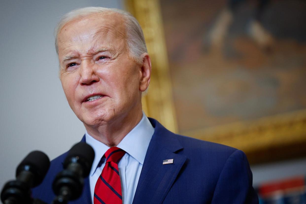 PHOTO: President Joe Biden speaks about the protests over Israel's war against Hamas in Gaza in the Roosevelt Room of the White House, May 2, 2024, in Washington. (Kevin Dietsch/Getty Images)