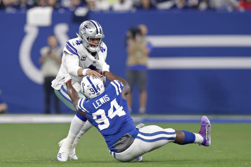 QB Dak Prescott and the Dallas Cowboys suffered an embarrassing shutout in Indianapolis. (AP Photo/Michael Conroy)