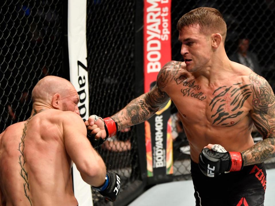 Dustin Poirier knocked out Conor McGregor in January 2021 (Zuffa LLC via Getty Images)