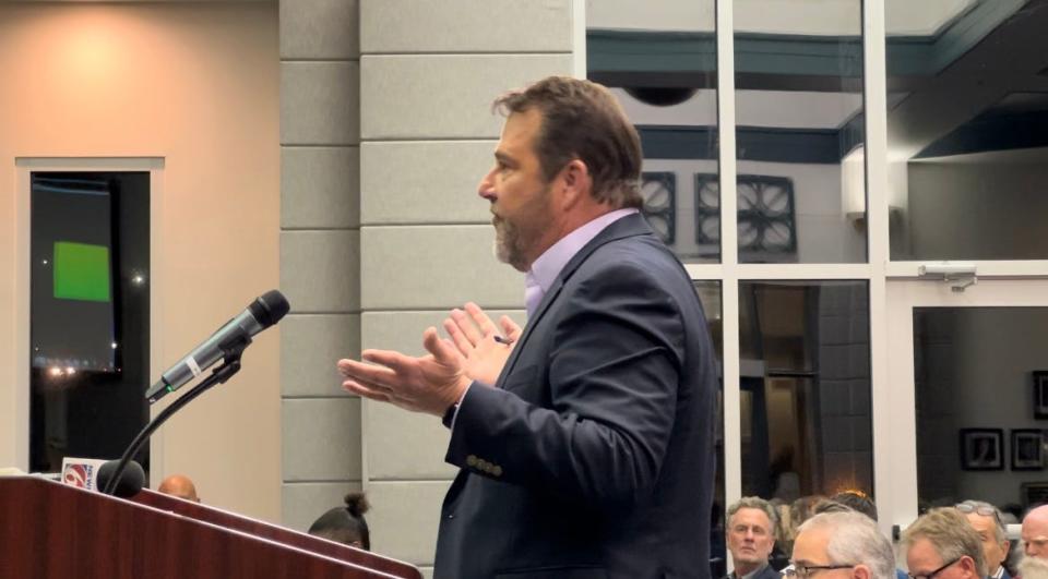 Land-use attorney Karl Sanders urges Ormond Beach City Commissioners to approve his clients' request to designate the former Sam Snead golf course at Ormond Beach's Tomoka Oaks community as 