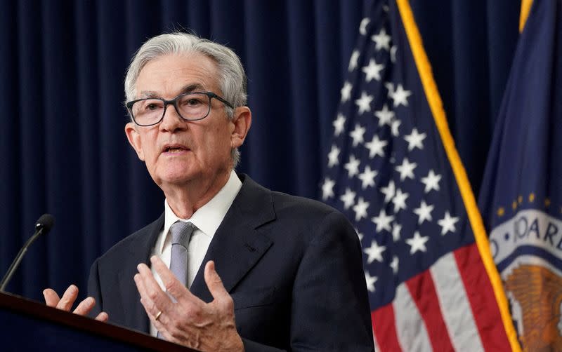 FILE PHOTO: Federal Reserve Chair Jerome Powell speaks at a press conference in Washington, U.S.