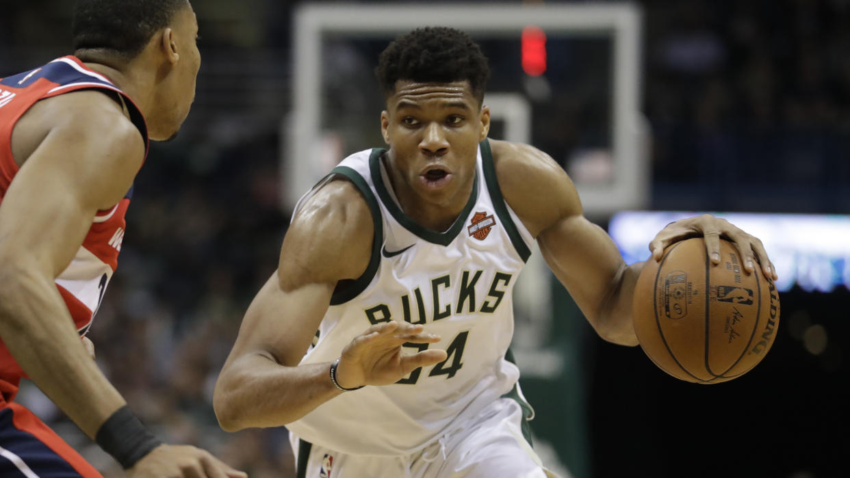 Giannis Antetokounmpo’s athletic feats on the basketball court shouldn’t be taken for granted. (AP)
