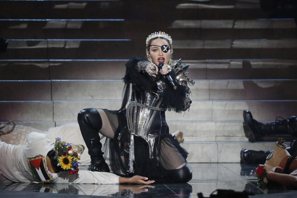 Madonna performs during the Eurovision Song Contest