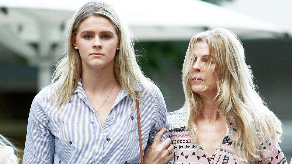 Australian swimmer Shayna Jack is seen arriving at her anti-doping hearing alongside her mother in August 2019.