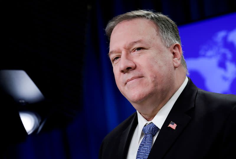 FILE PHOTO: Secretary of State Pompeo speaks to the media in Washington