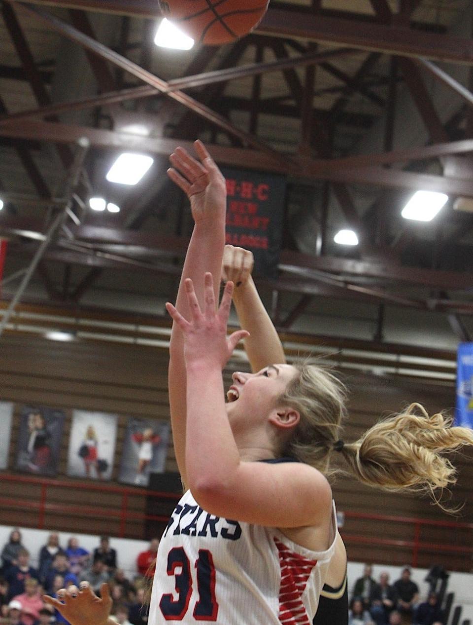 BNL senior Ella Turner scores inside Tuesday against Salem. Turner had six points and seven rebounds on Senior Night at BNL Fieldhouse.