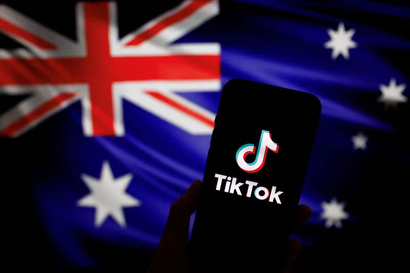 Illustration picture of TikTok app logo and Australian flag