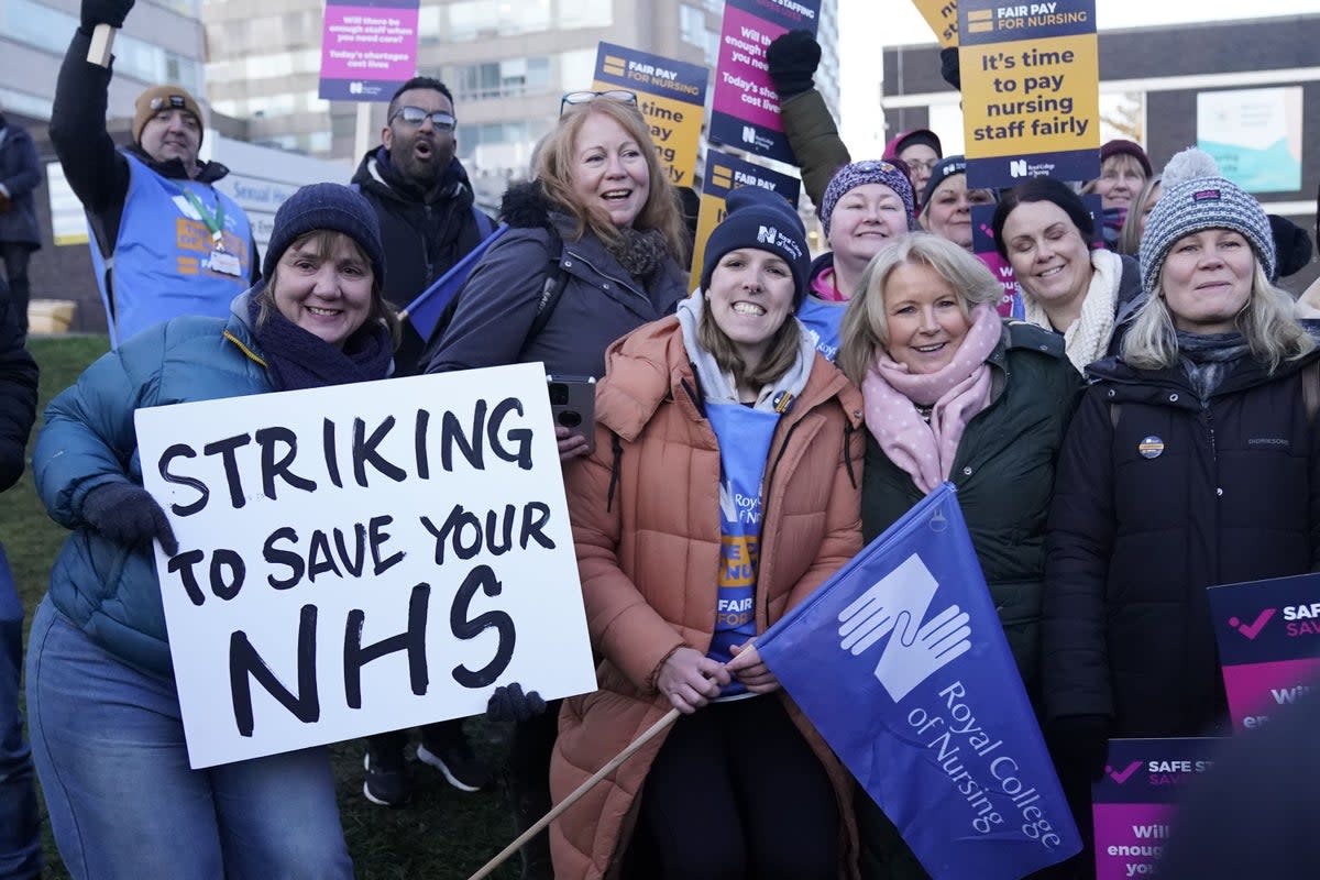 Royal College of Nursing (RCN) chief executive Pat Cullen (second right front row) joins members of the RCN on the picket line in February  (PA Wire)