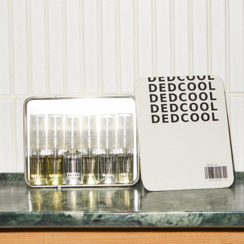 Dedcool perfume sampler set on countertop