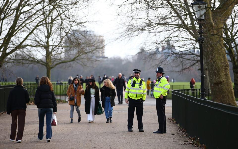 Met police officers patrol as people exercise in Hyde Park - Getty
