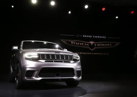 The 2018 Jeep Grand Cherokee Trackhawk is displayed at the 2017 New York International Auto Show in New York City, U.S. April 12, 2017. REUTERS/Brendan Mcdermid