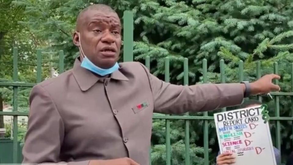 Education activist Michael Duncan is shown at the parent protest he organized Friday in front of District 29 offices in New York City. (New York Post)