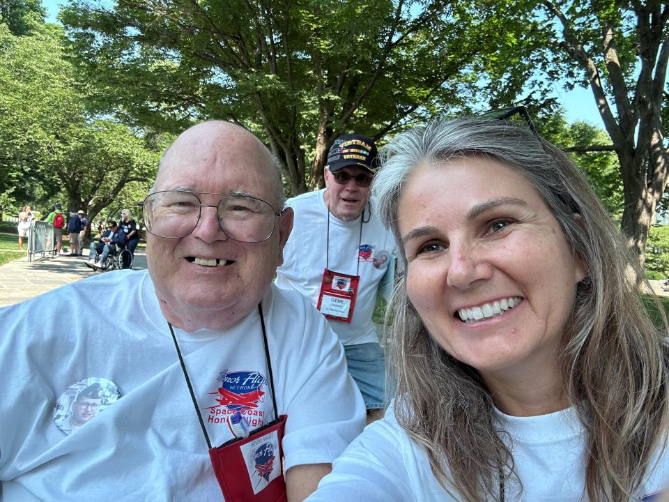 Tracy Pittman Jr., a Vietnam veteran, on a Space Coast Honor Flight with FLORIDA TODAY Executive Editor Mara Bellaby.
(Credit: Mara Bellaby)