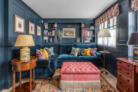 <p> Adding soft furnishings and accessories in bold accent colors is a fabulous way to bring life to a living room decorated in a single color, as demonstrated in this beautiful blue living room by Barlow & Barlow. </p> <p> 'Using different shades of blue, including sky and navy, add a real depth and richness to a room. Bold, impactful and elegant navy is also known to be a calming hue making it a great choice for a living room,' says Lucy Barlow, founder and creative director of interior design studio, Barlow & Barlow . 'Adding accents of red or pink help soften and warm up as space, and we love adding a cozy window blind idea in a fun print to enhance the atmosphere.' </p>