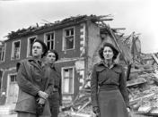 <p>Members of the first CWAC contingent entering Hamm, Germany. June 12, 1945. Credit: Sargeant Karen M. Hermiston. Canada. Department of National Defence. Library and Archives Canada</p> 