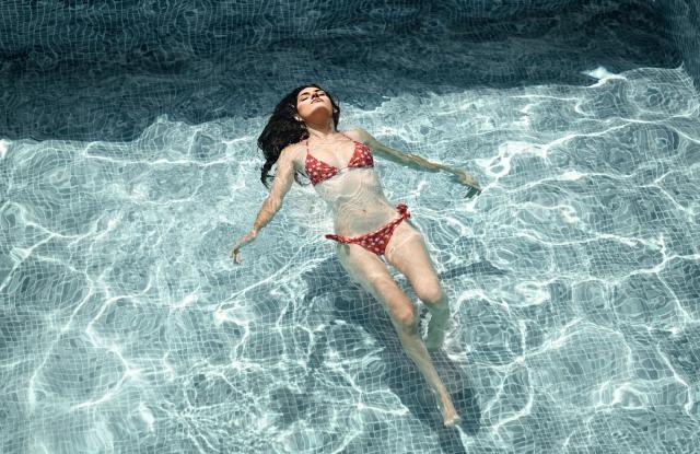 By the Pool Red Crinkle Longline Bikini Top