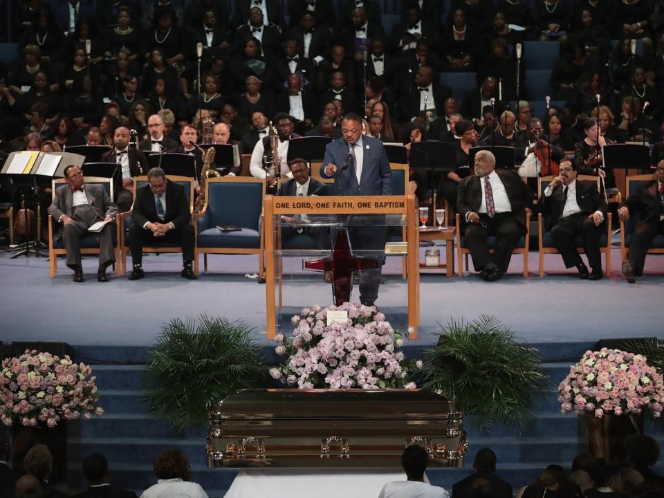 Jesse Jackson delivers an emotional speech yesterday (Getty)