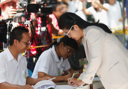 Sudarat Keyuraphan, Pheu Thai Party's prime minister candidate arrives to vote during the general election at a polling station in Bangkok, Thailand, March 24, 2019. REUTERS/Soe Zeya Tun