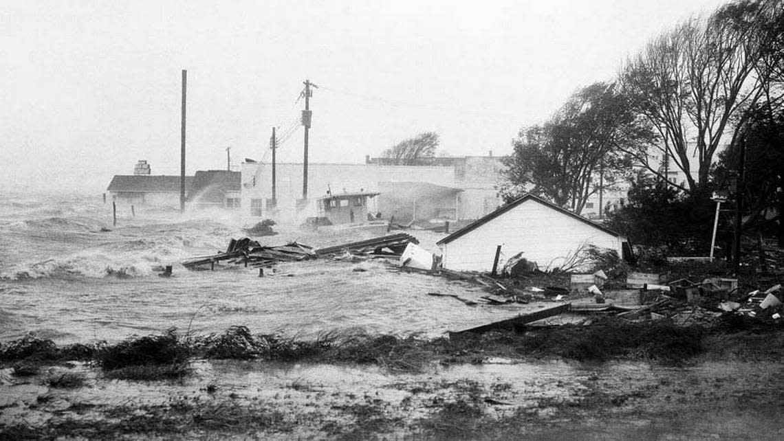 Hurricane Hazel in 1954 is the only Category 4 hurricane that has hit North Carolina. Storm surge flooded areas along the coast, including Morehead City, shown here. Hazel brought 90 mph winds as far inland as Raleigh. National Weather Service