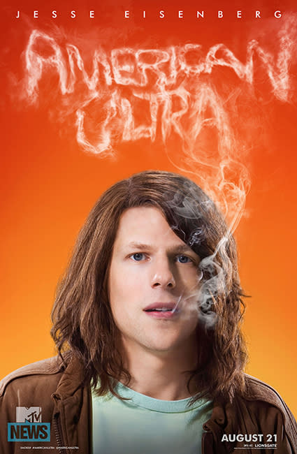 Kristen Stewart and Jesse Eisenberg are reunited again! The <em>Adventureland</em> stars play a couple in the upcoming <em>American Ultra</em>, which is about a stoner Mike (Eisenberg] who's trying to propose to his girlfriend Phobe [Stewart]. Things get complicated when she discovers he's an actual agent, and that the government is trying to wipe him out. The posters, which MTV News debuted on Thursday, are already proving to be edgy. The two smoke what's safe to assume is pot given the movie's synopsis, to form the movie's title, <em>American Ultra</em>. MTV MTV PHOTOS: Favorite Cast Reunions Also notable in the posters are the stars' hair changes. Eisenberg's straight, chin-length locks are a far cry from his usual curly 'do, while Stewart's hair is dyed a curious shade of orange. Director Nima Nourizadeh explained her deliberate hair color choice to MTV News. "There's a kind of slightly scruffy look to her but she still looks so amazing," he says. "When you watch the movie, you know, you'll see, like, Kristen playing the character that you wouldn't expect her to necessarily. I think she’s funny. There's stuff that when you watch the movie, you go, 'Ah, that's a good one. I've never seen her like that!'" The 25-year-old actress has indeed been showing her lighter side lately. In this recent charming interview with her pal Suzie Riemer, the two drive around in a car, where the usually stoic star visibly relaxes. Amongst other revelations, the former <em>Twilight </em>star reveals she's a huge Sam Smith fan, and even sings along to Ariana Grande's hit "Love Me Harder!" <em> American Ultra</em> hits theaters on August 21. VIDEO: Kristen Stewart Holds Hands with Lady Friend Alicia Cargile ET caught up with Stewart in January at the <em>Still Alice</em> screening in New York City, when she raved about her co-star Julianne Moore. Watch below: