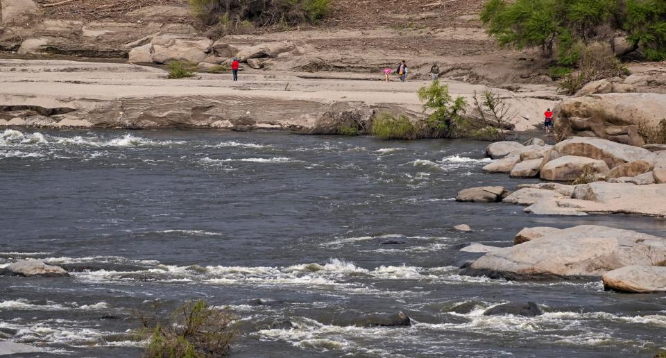 White water of the Kaweah River passes through  Slick Rock Recreation Area Monday, May 1, 2023. A search continues for a man last seen Friday when another man and a child were rescued from the river.