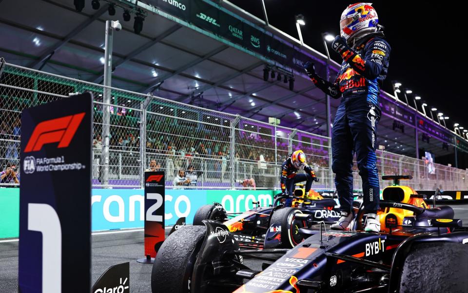 Max Verstappen celebrates a comfortable victory