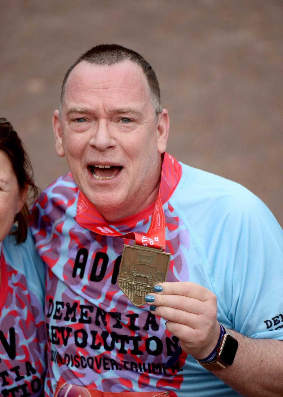 Adam Woodyatt finishes the Virgin London Marathon 2019 on April 28, 2019 in London, United Kingdom (Getty Images)