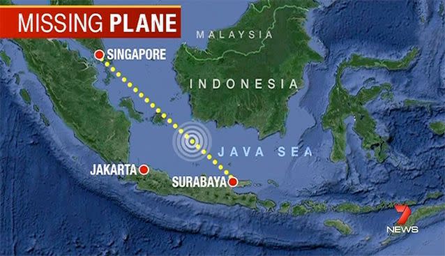 Missing AirAsia flight QZ8501 was not far from the shoreline when it went missing between Tanjung Pandan and Pontianak. Photo: 7News