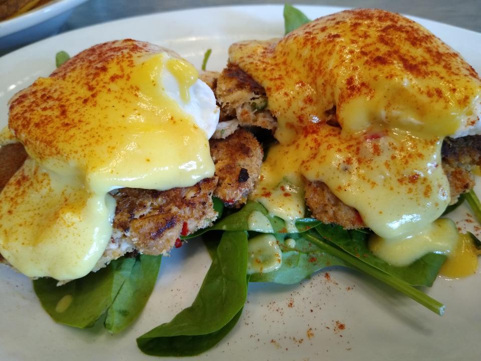 Crabcake Benedict is served at the Boathouse Cafe in Springfield Township.