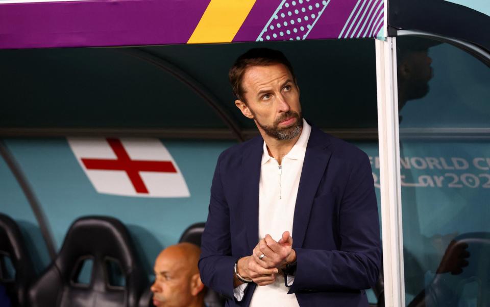 Gareth Southgate in the dugout During England's win over Wales in Qatar - Hannah McKay /Reuters